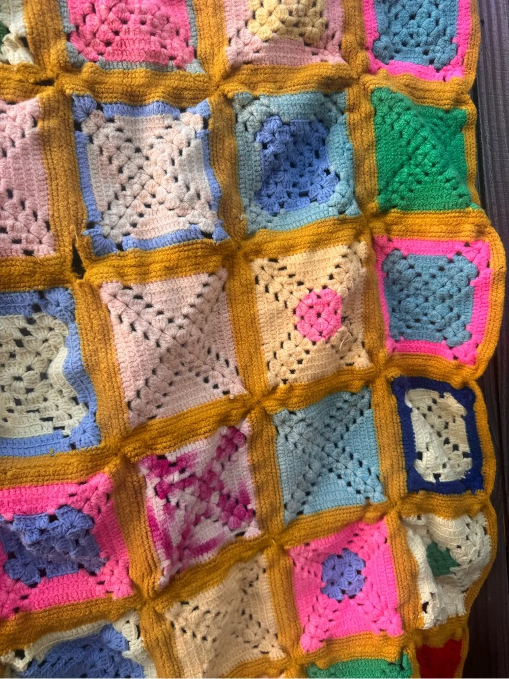 Handmade Crochet Granny Square Throw Blanket - Multicolor